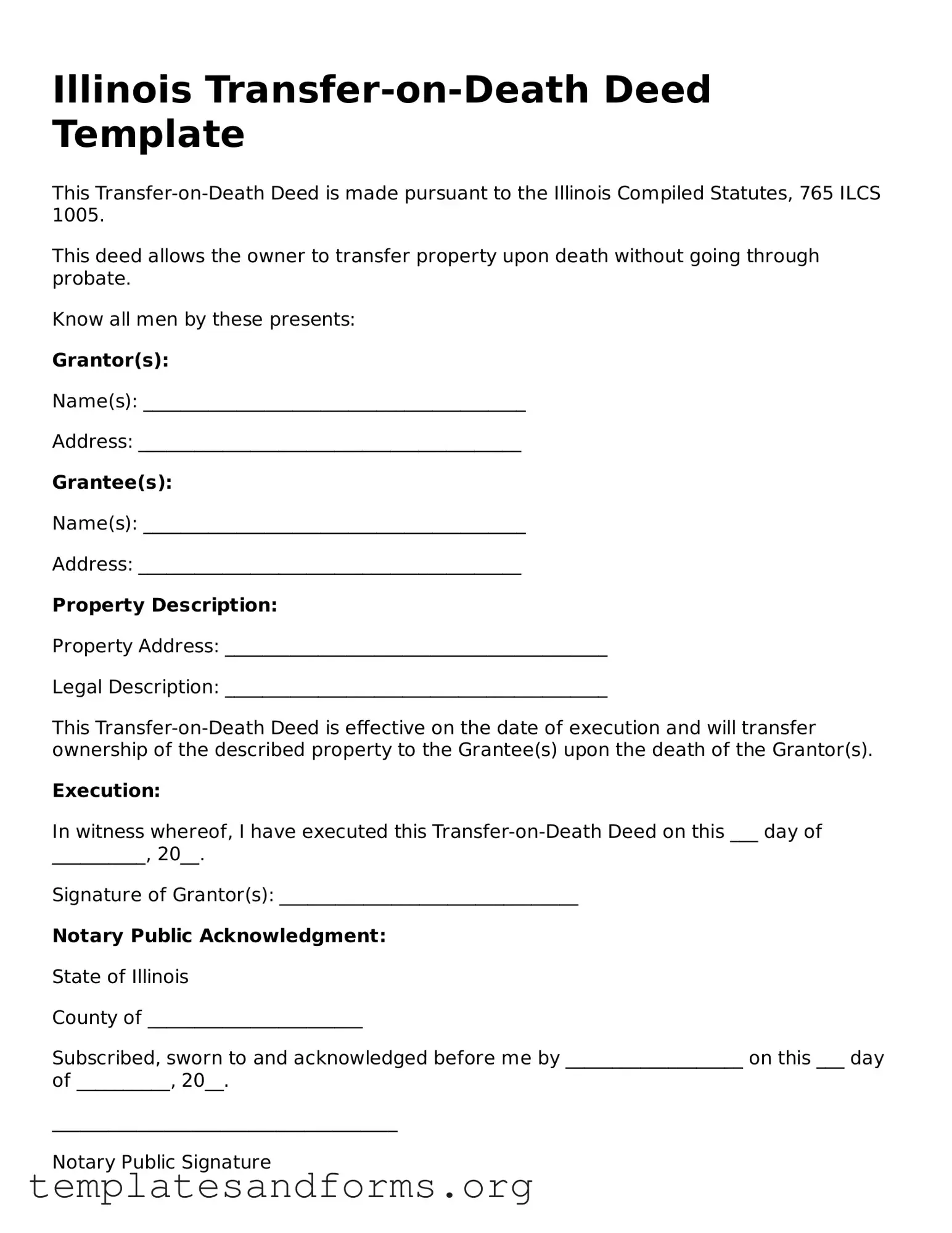 Free Transfer-on-Death Deed Form for the State of Illinois