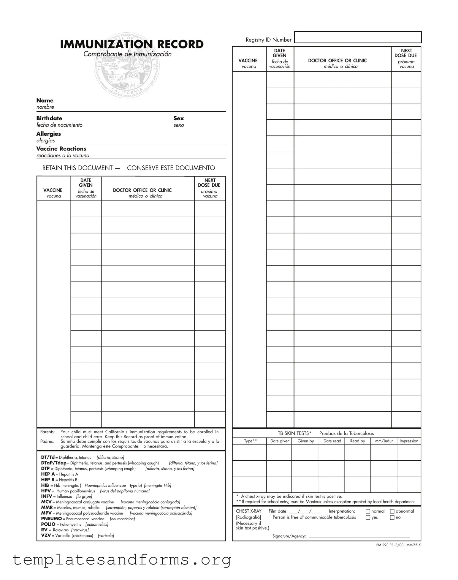Fill in a Valid Immunization Record Form