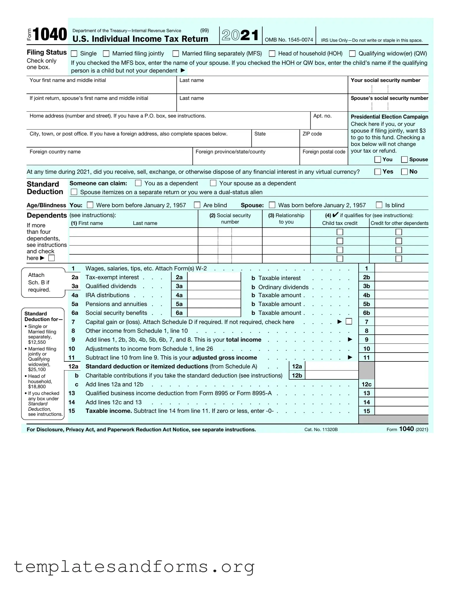 Fill in a Valid IRS 1040 Form