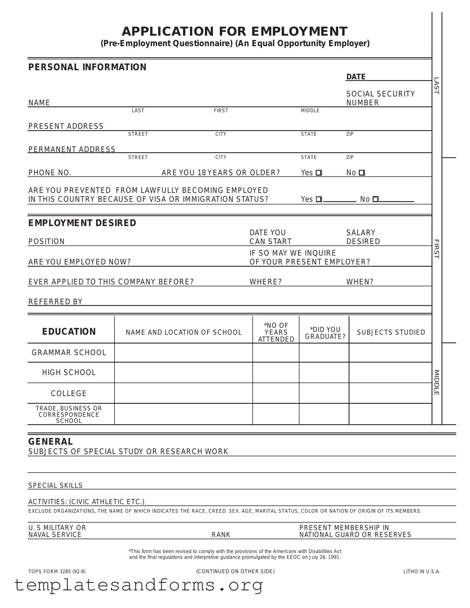 Fill in a Valid Employment Application Pdf Form