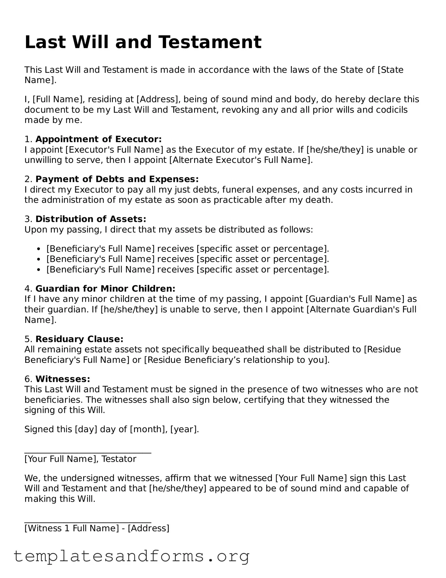 Blank Last Will and Testament Document