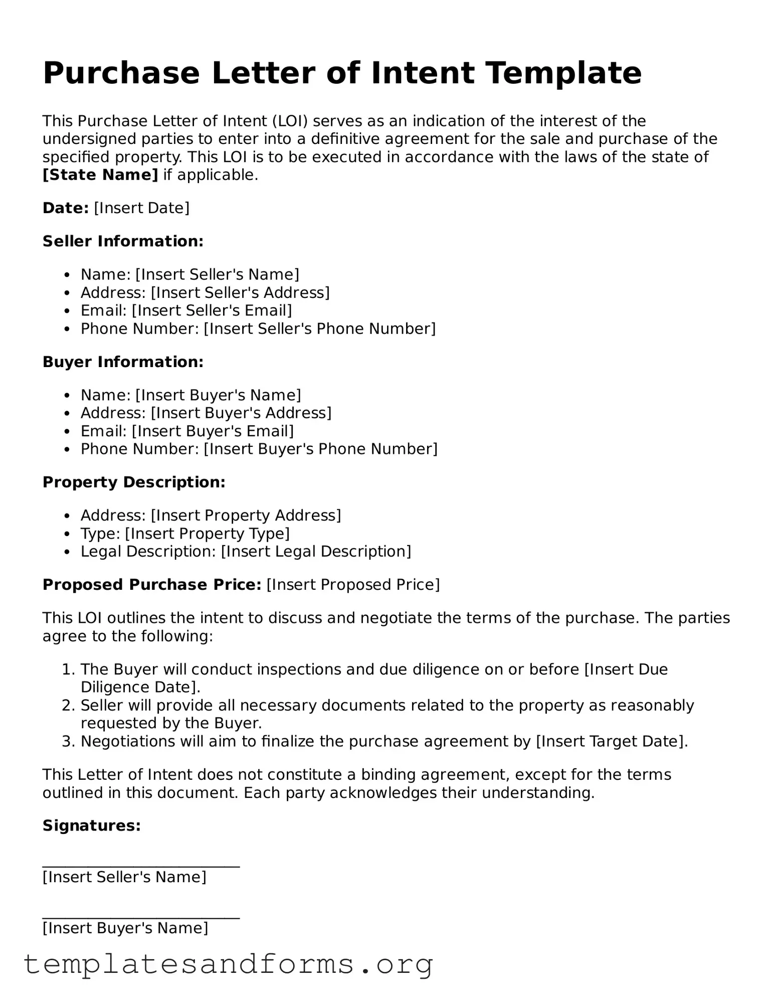 Blank Purchase Letter of Intent Document