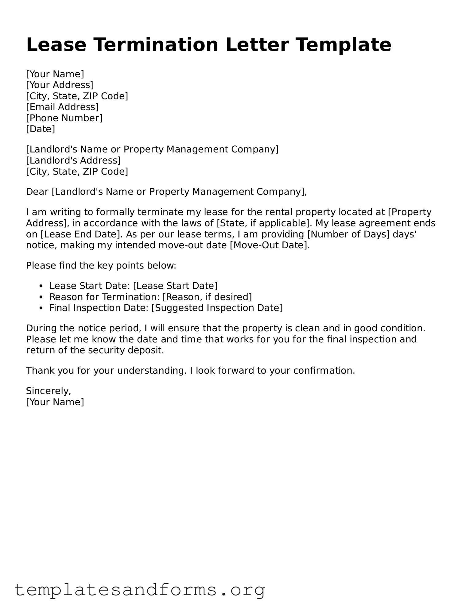 Blank Lease Termination Letter Document