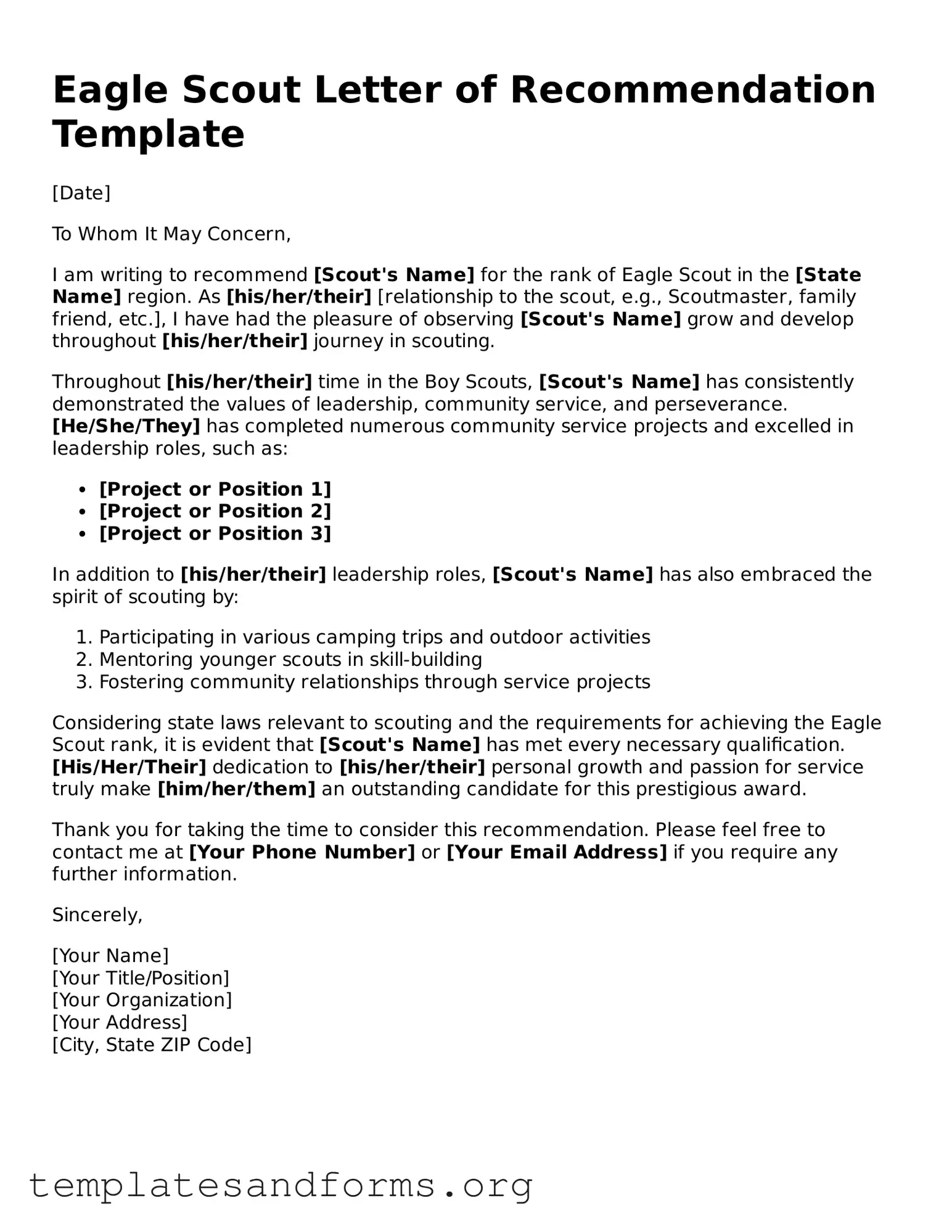 Blank Eagle Scout Letter of Recommendation Document