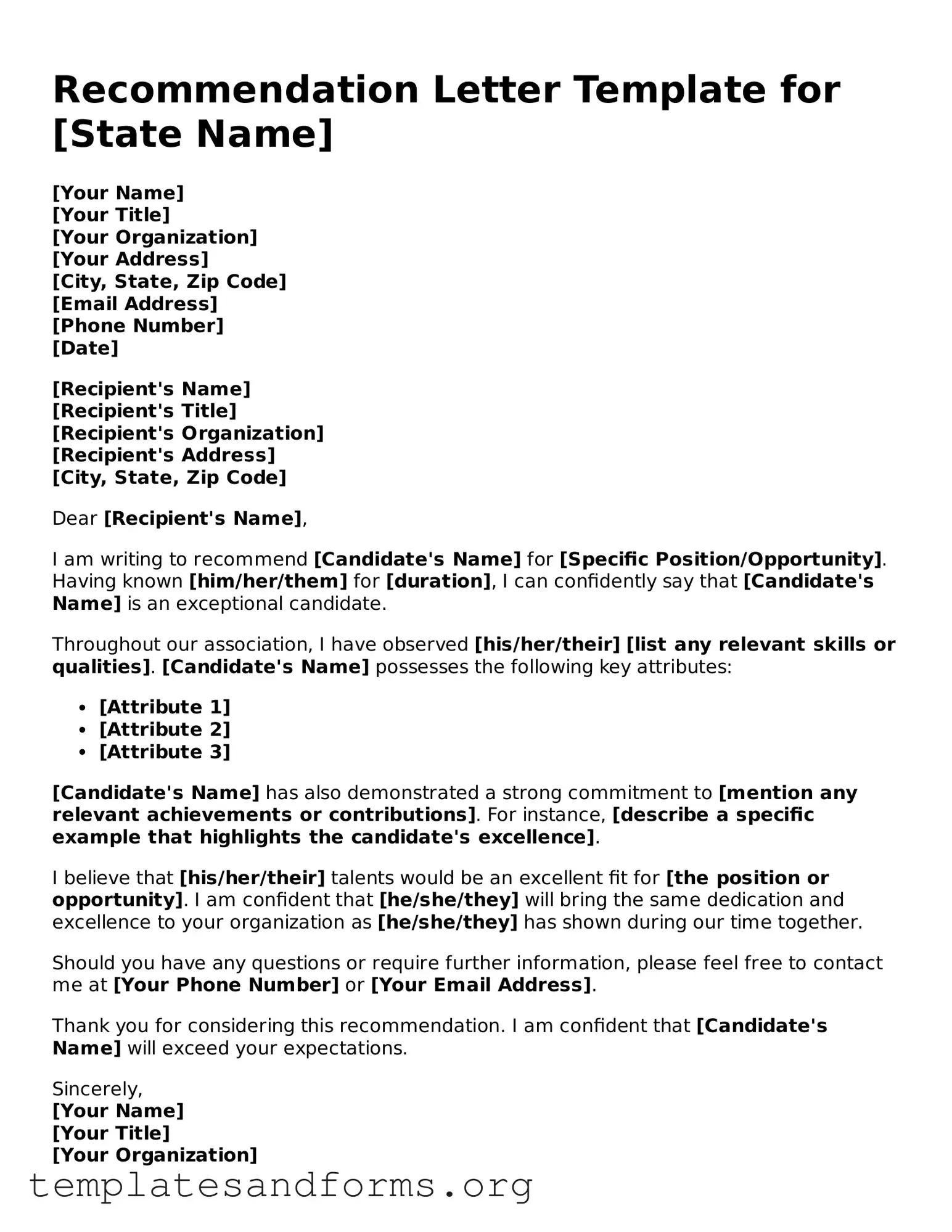 Blank Recommendation Letter Document