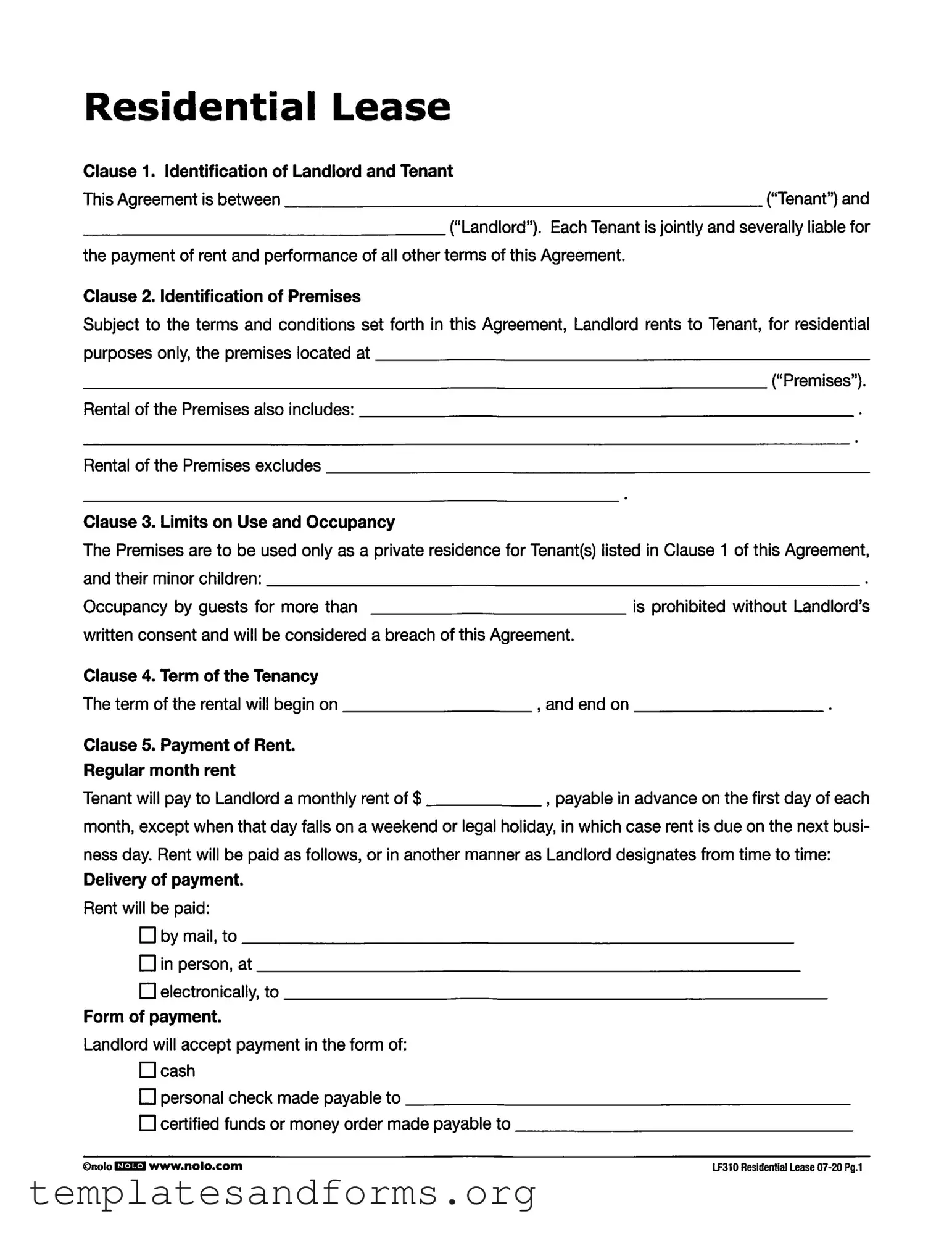 Fill in a Valid Lf310 Residential Lease Form