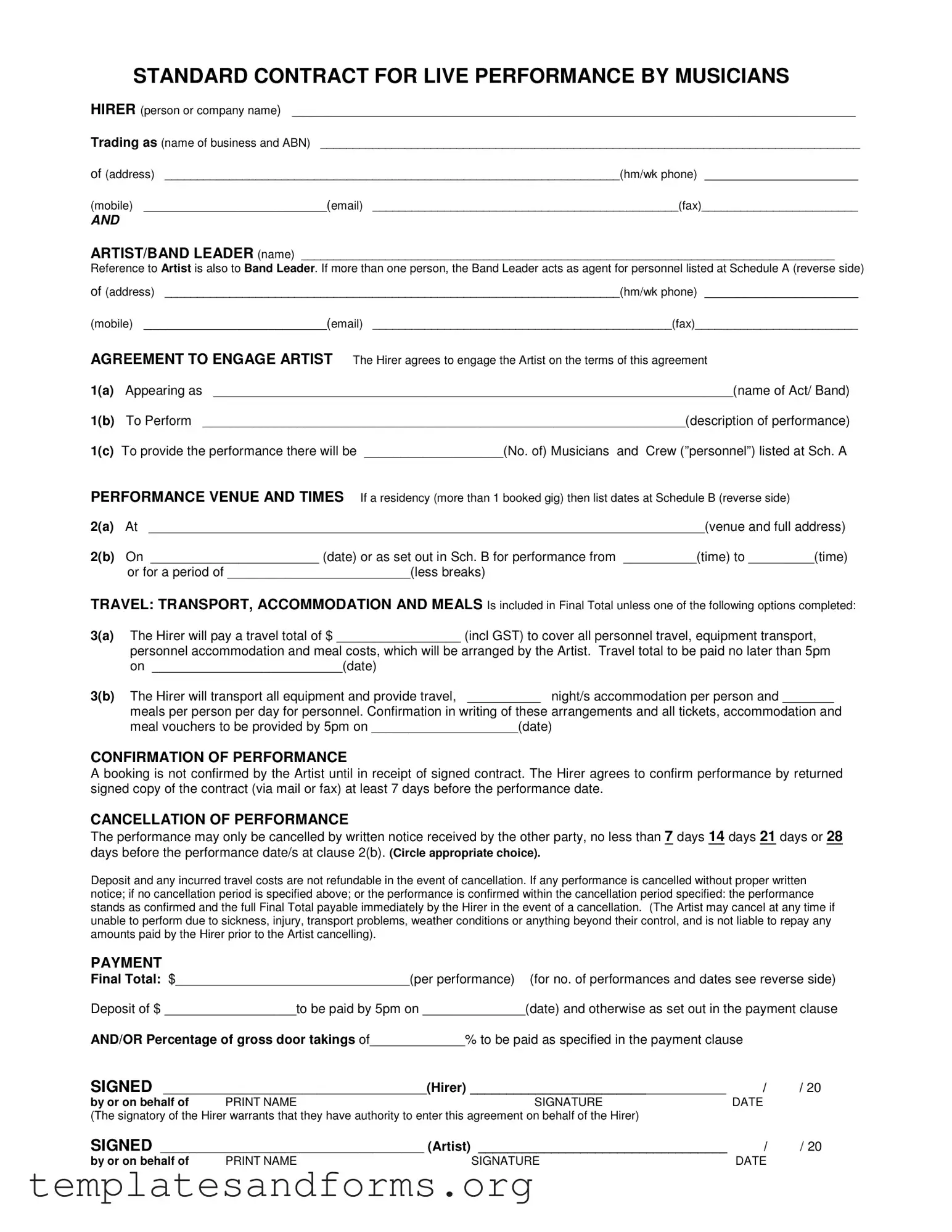 Fill in a Valid Live Performance Contract Form