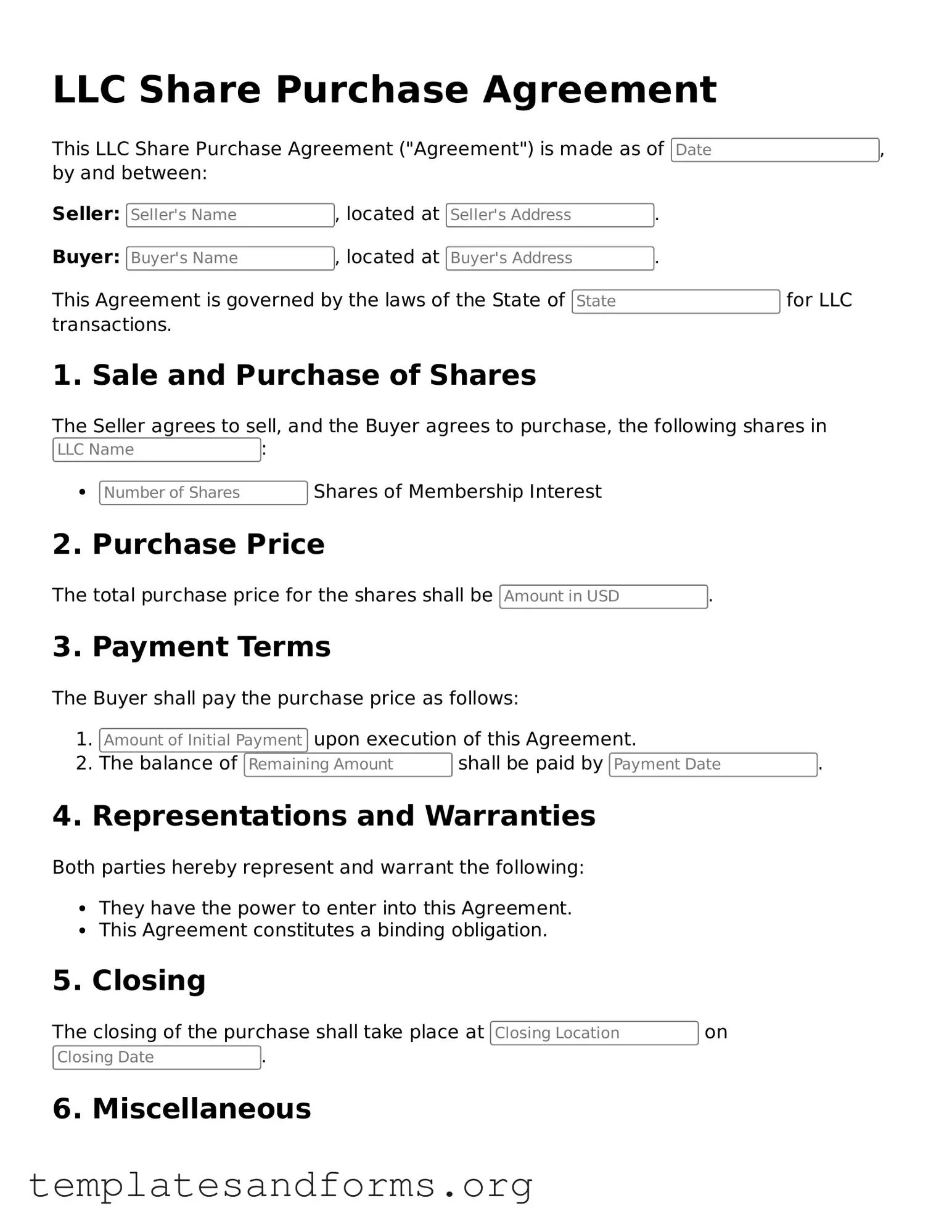 Blank LLC Share Purchase Agreement Document