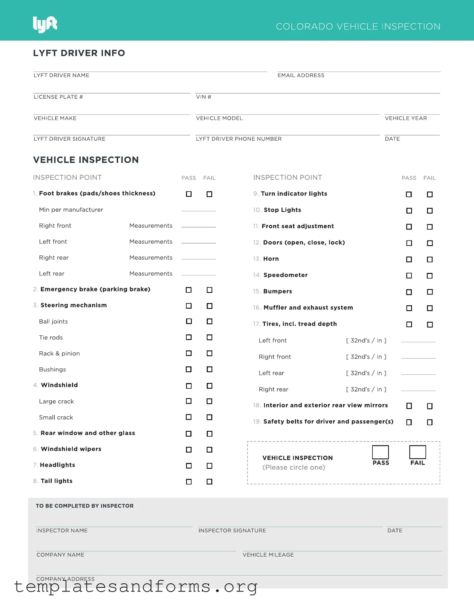Fill in a Valid Lyft Inspection Form