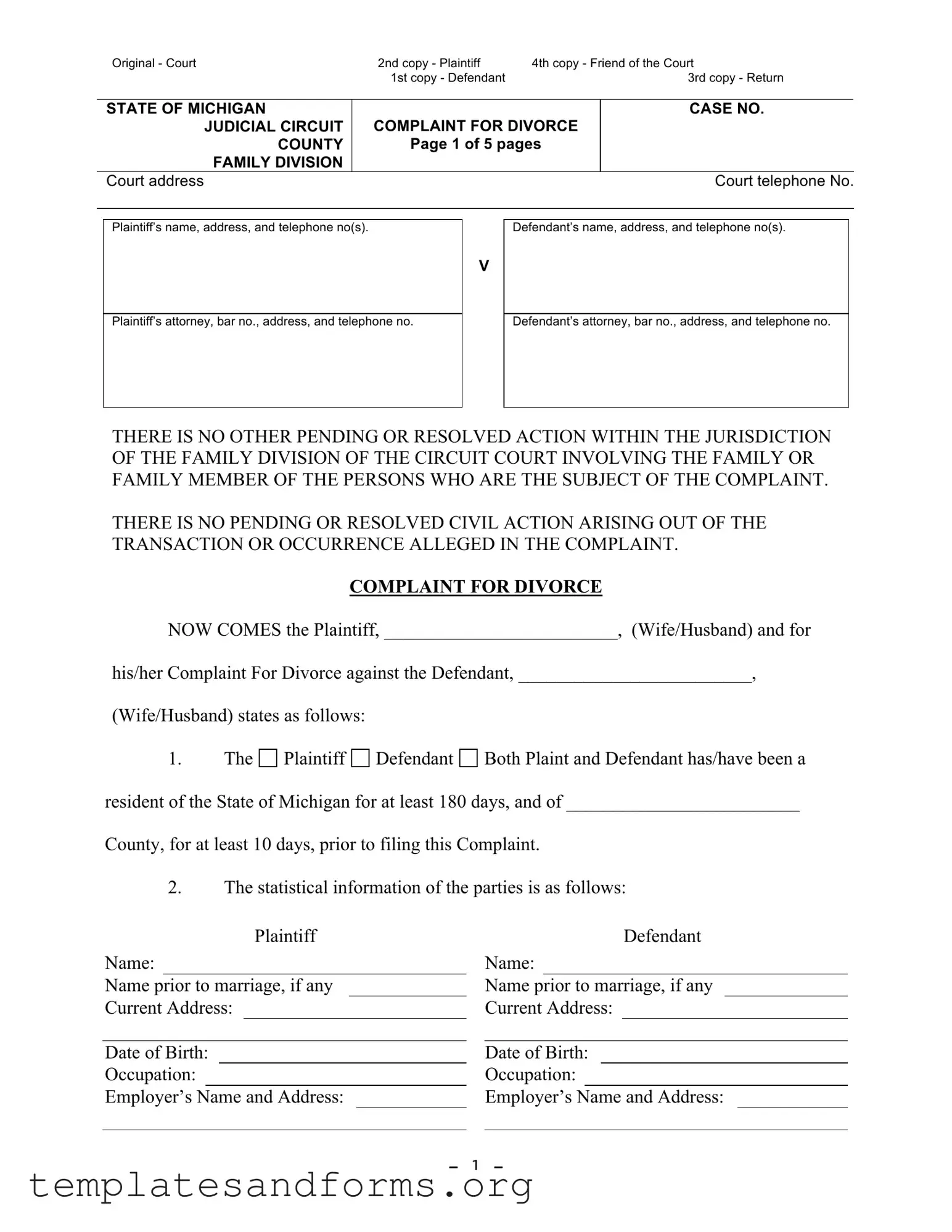 Fill in a Valid Michigan Complaint Divorce Form