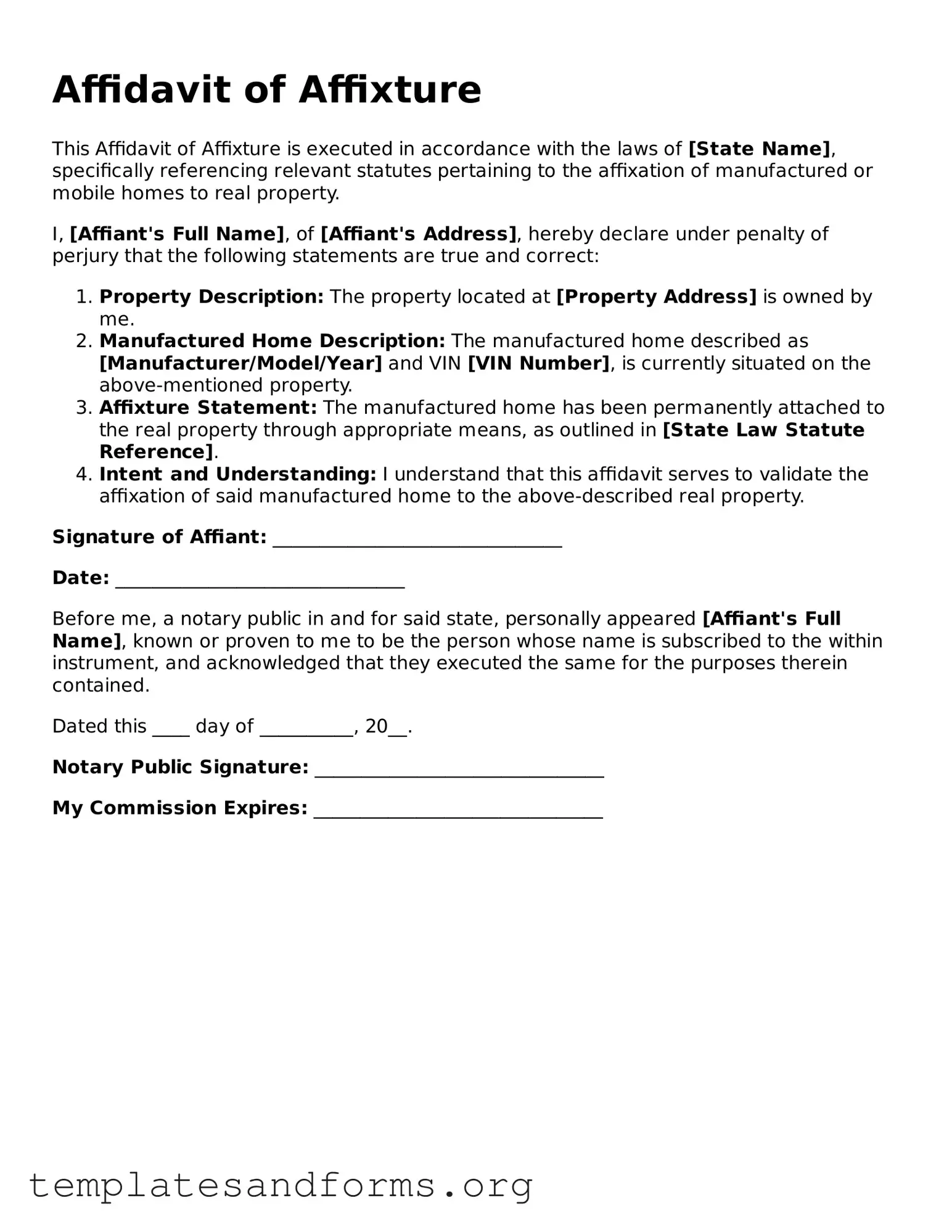 Blank Affidavit of Affixture Document