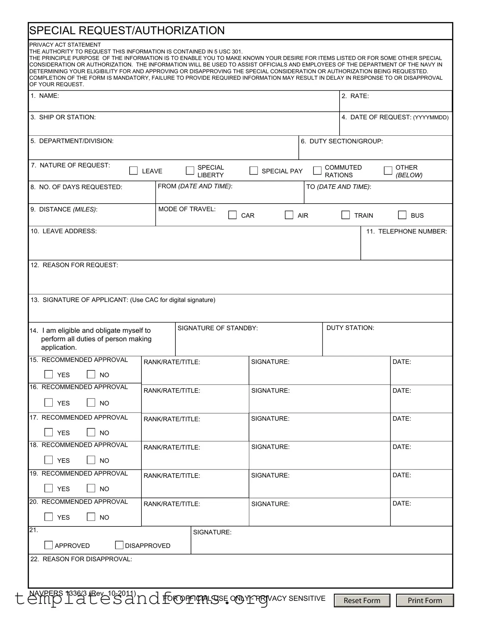 Fill in a Valid Navpers 1336 3 Form
