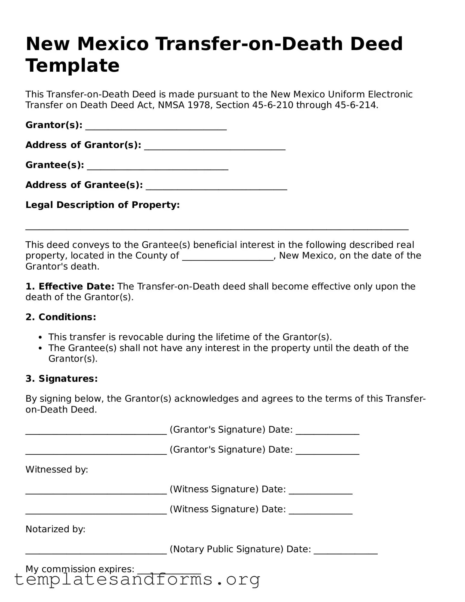 Free Transfer-on-Death Deed Form for the State of New Mexico