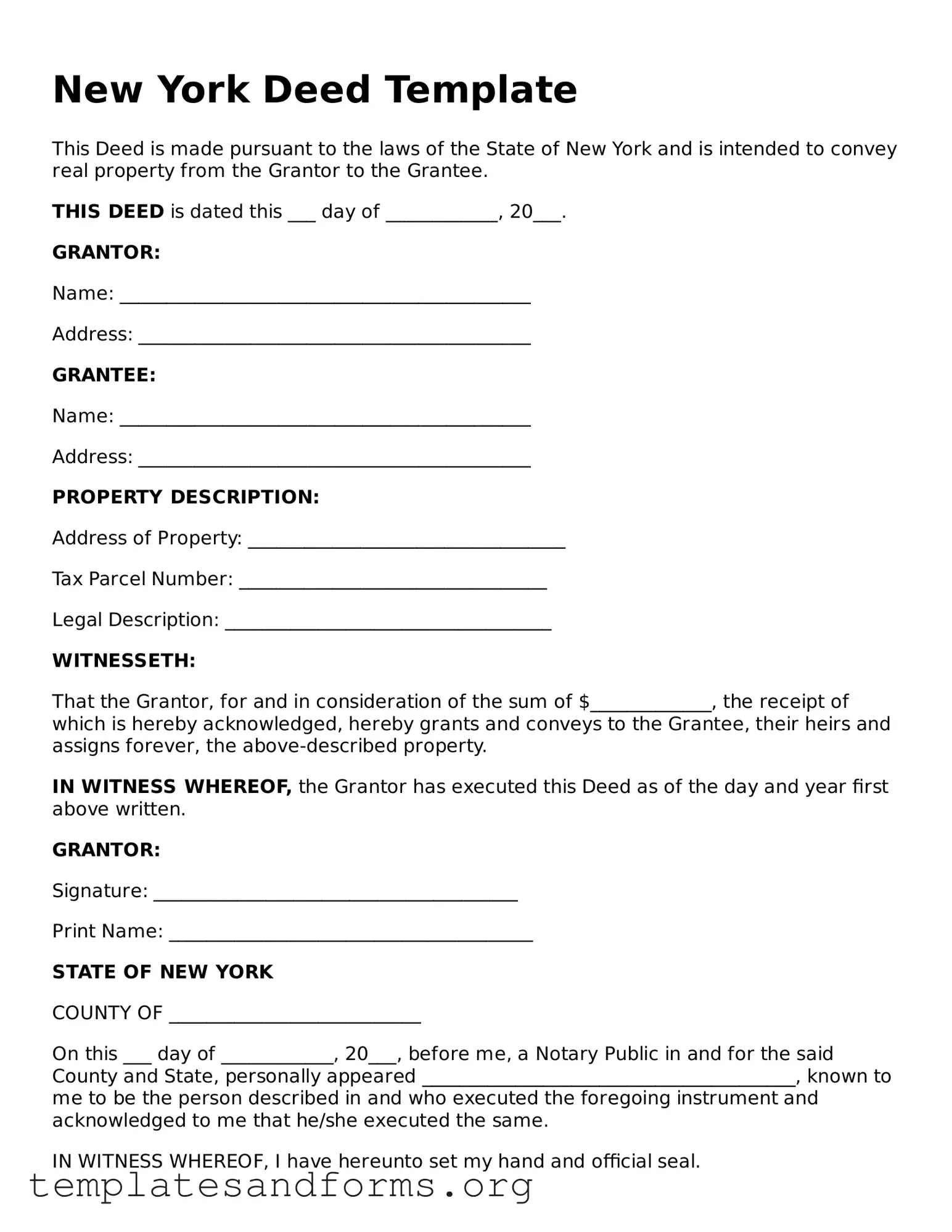 Free Deed Form for the State of New York