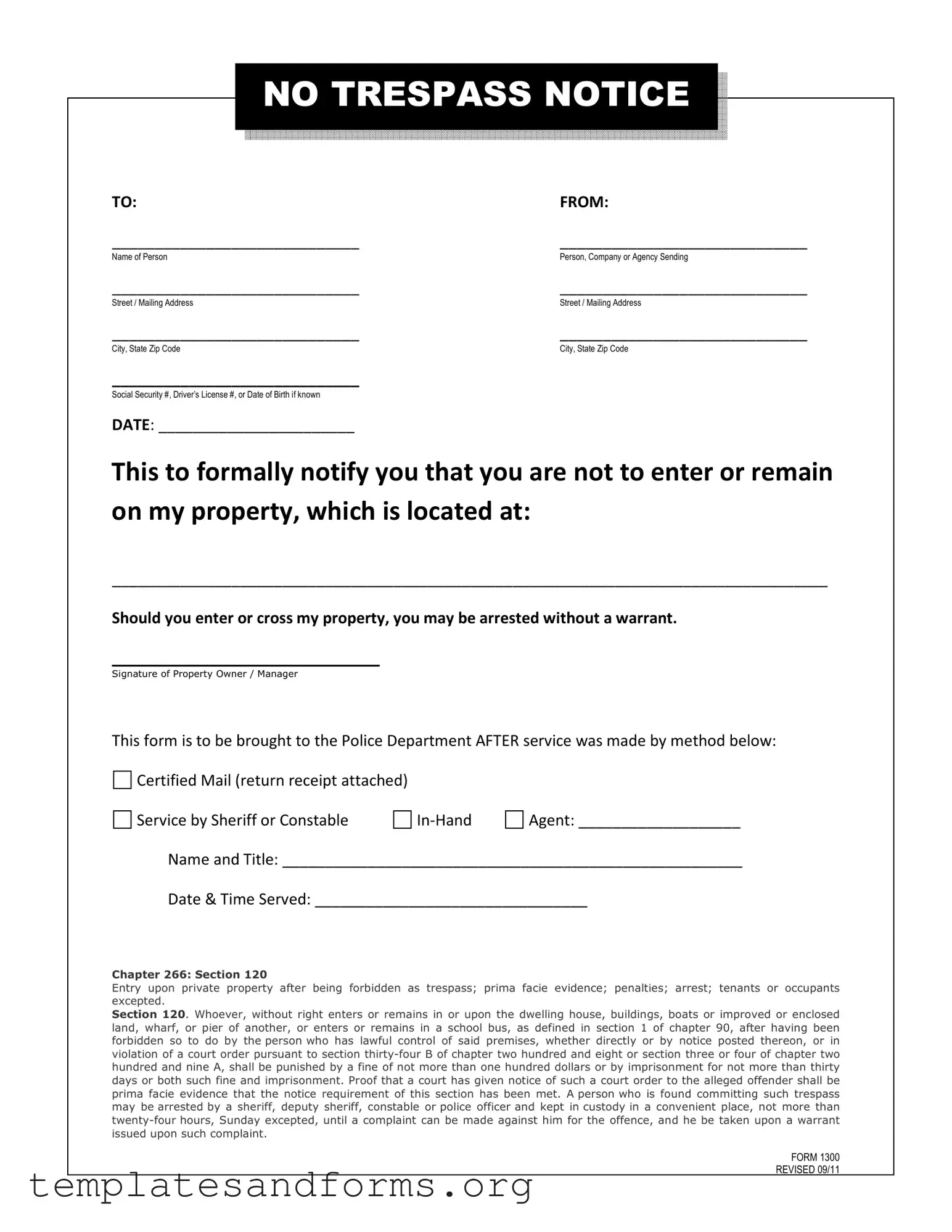 Fill in a Valid No Trespassing Letter Form