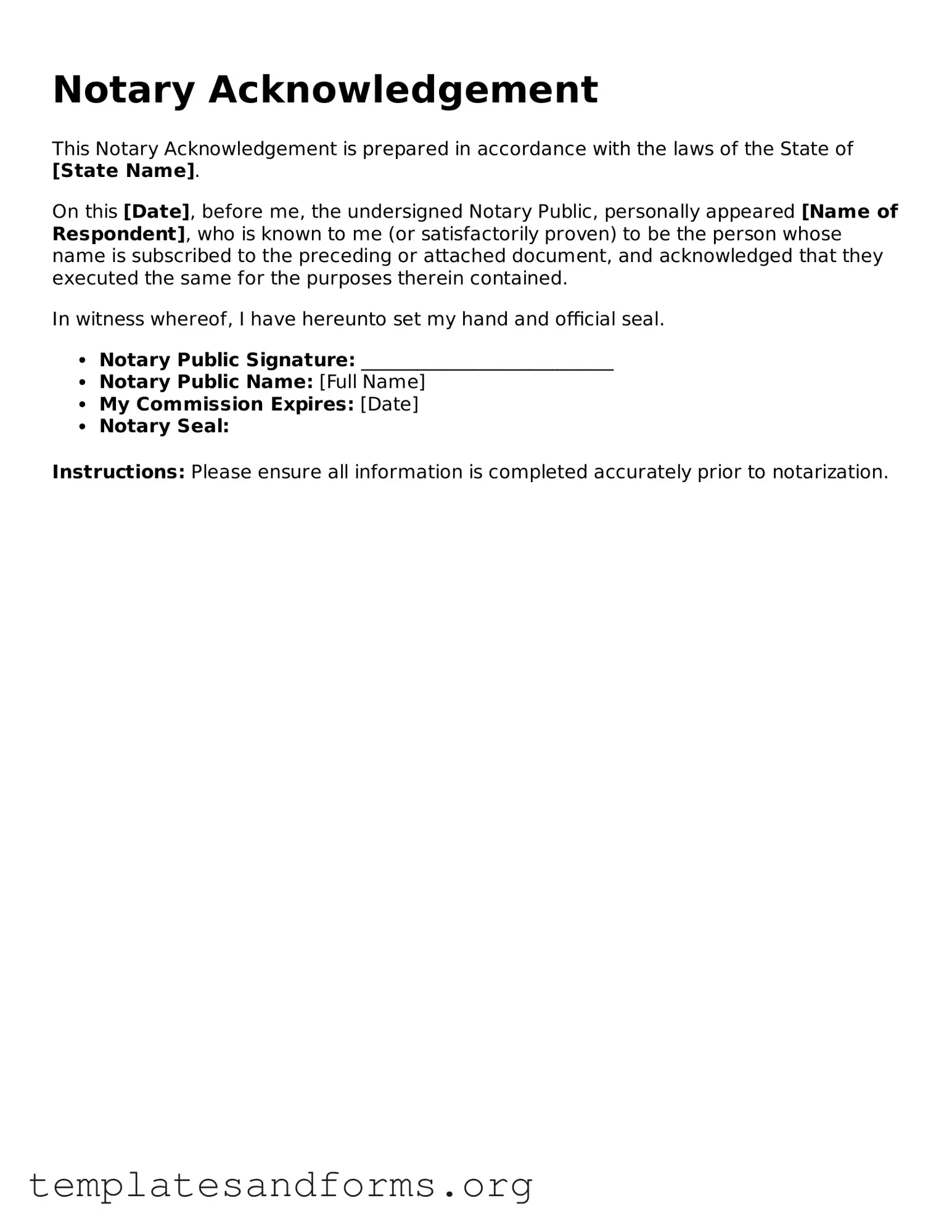 Blank Notary Acknowledgement Document