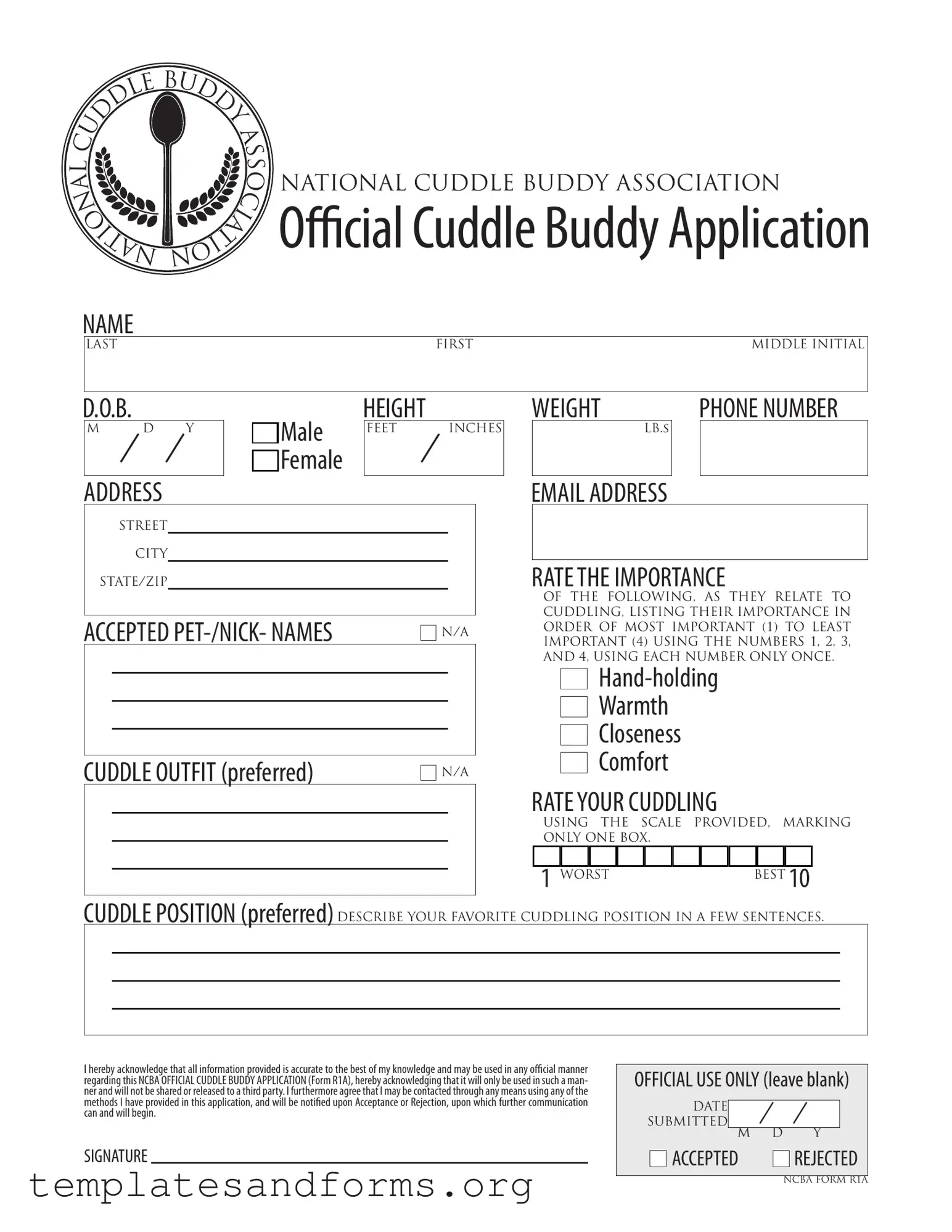 Fill in a Valid Cuddle Buddy Application Form