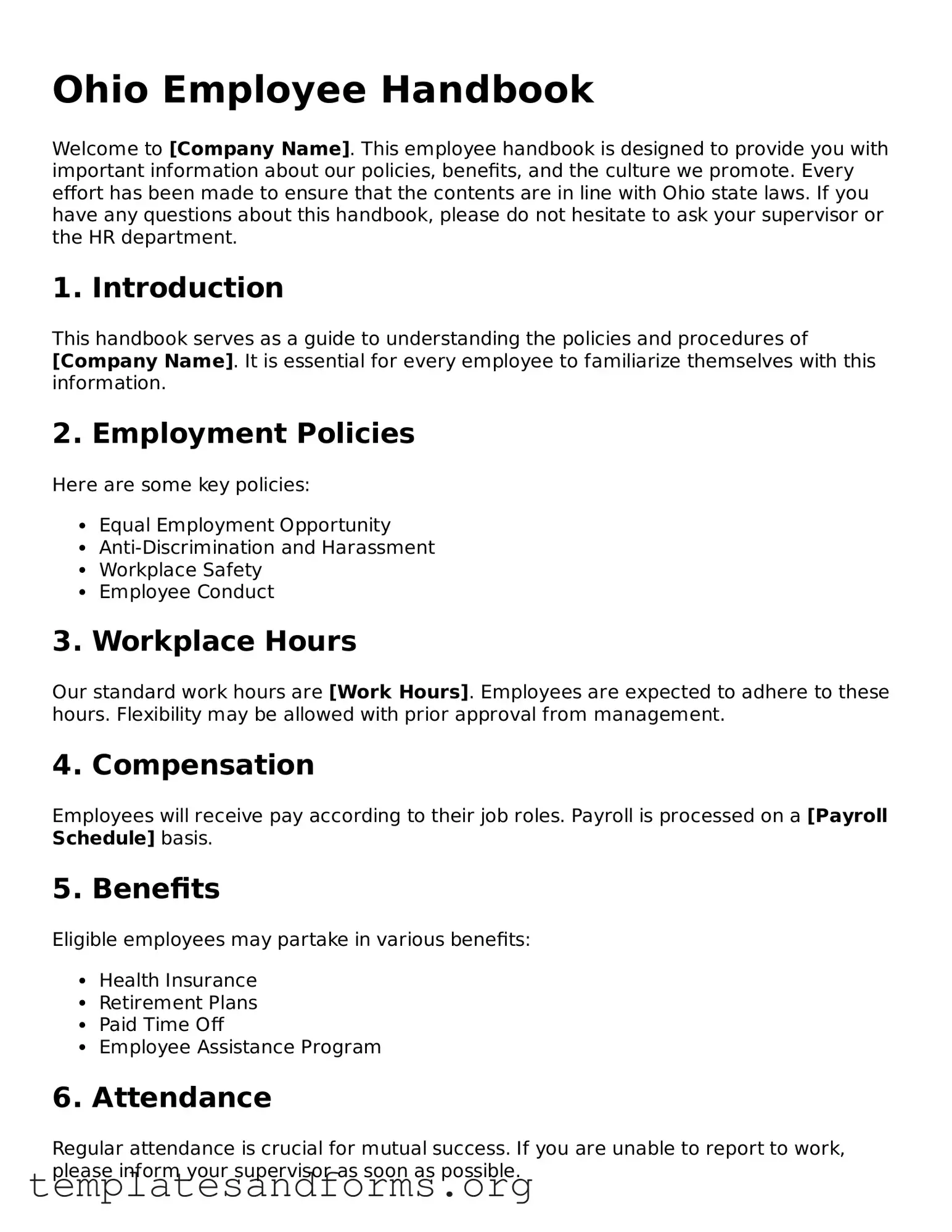 Free Employee Handbook Form for the State of Ohio