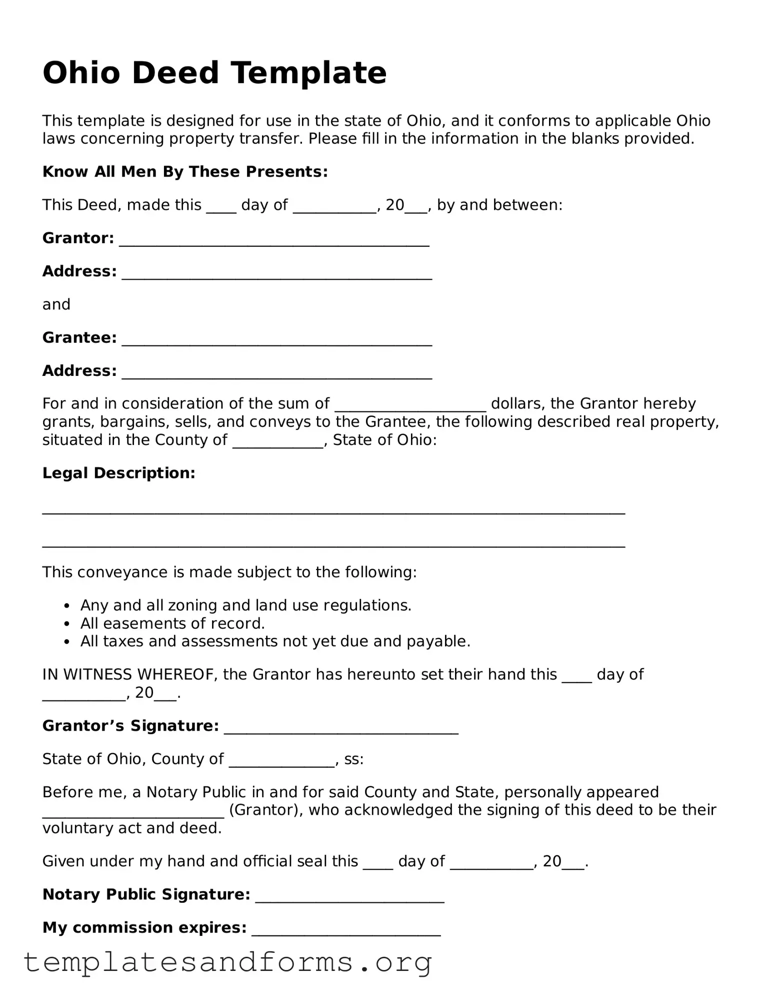 Free Deed Form for the State of Ohio