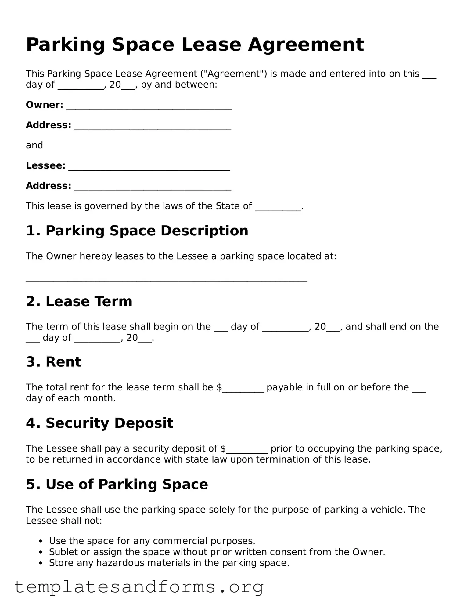 Blank Parking Space Lease Agreement Document