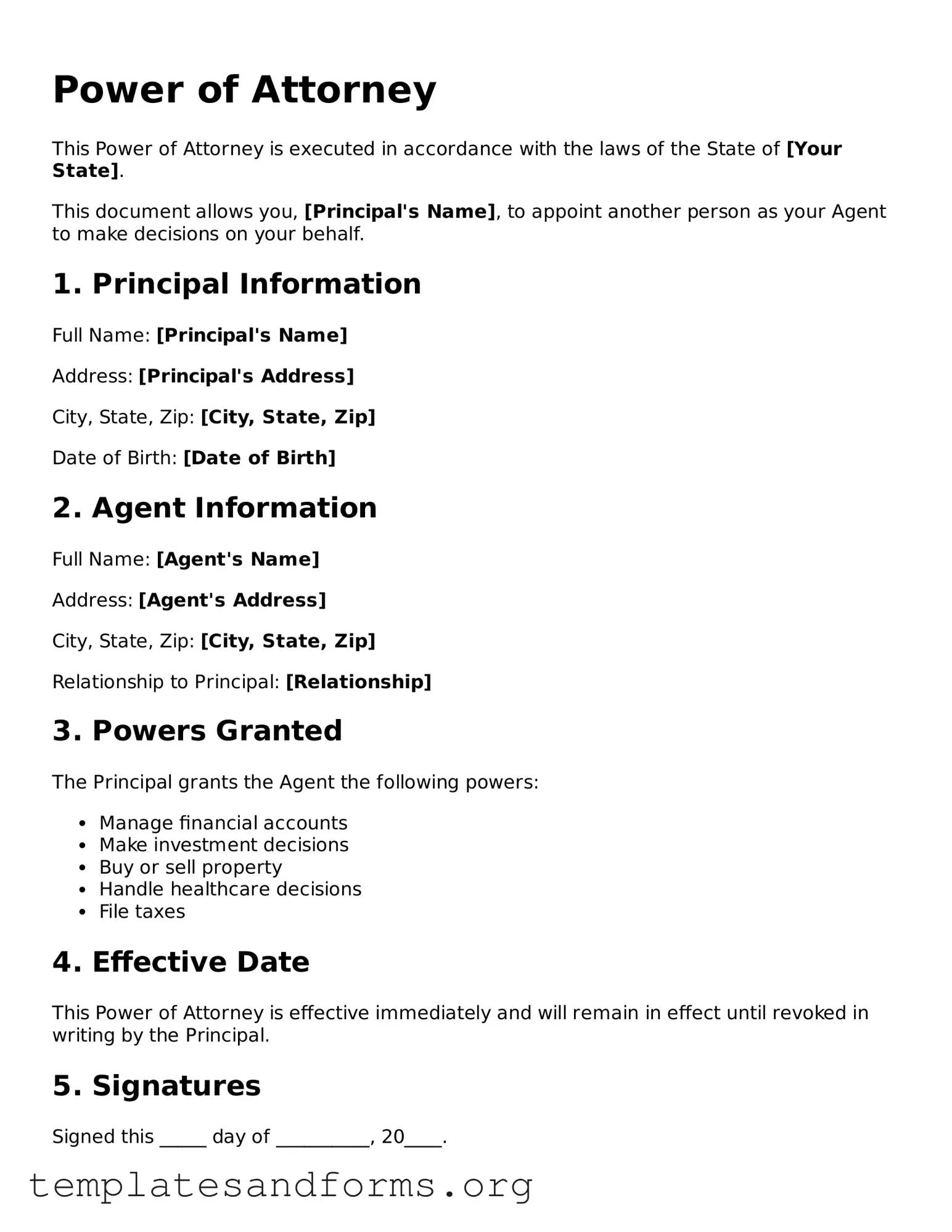 Blank Power of Attorney Document
