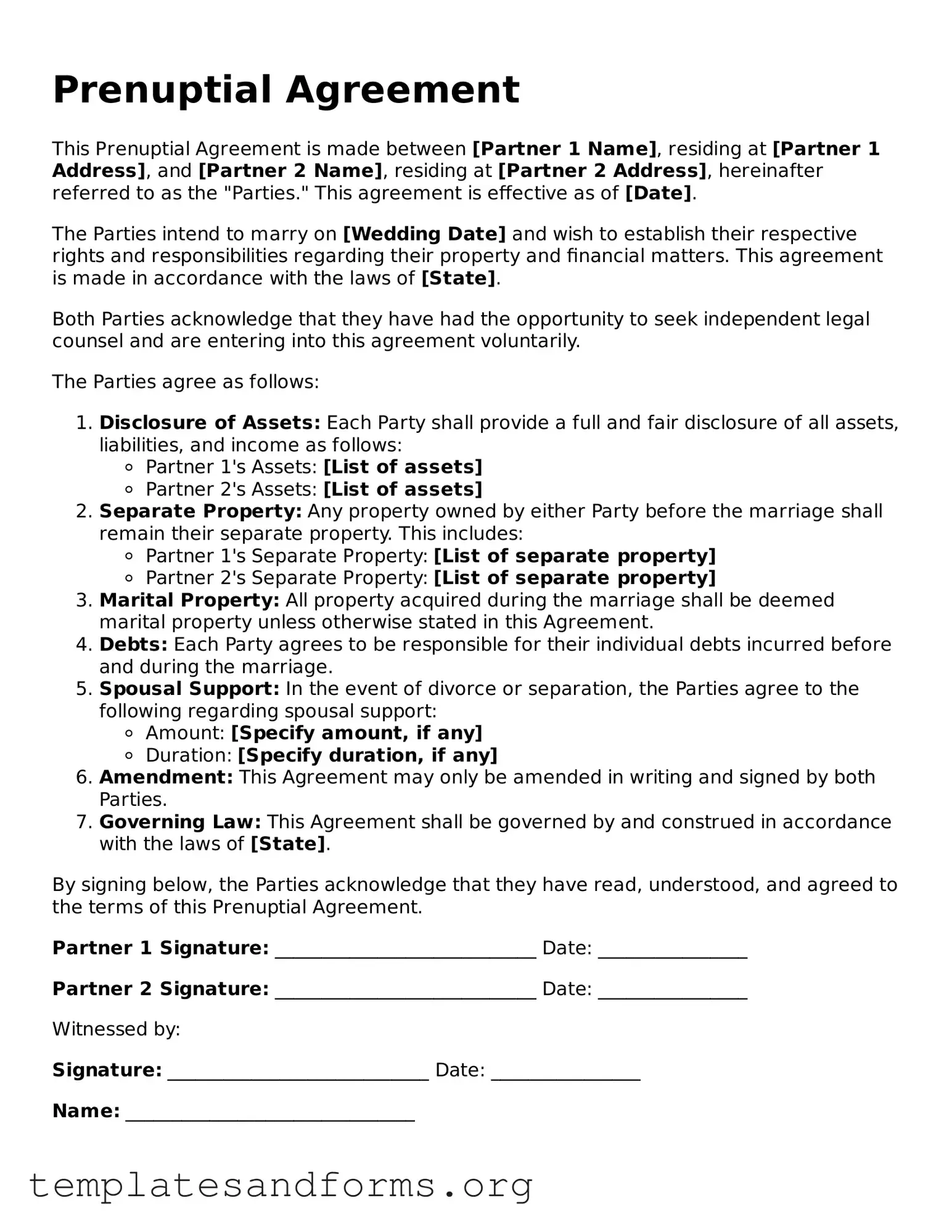 Blank Prenuptial Agreement Document