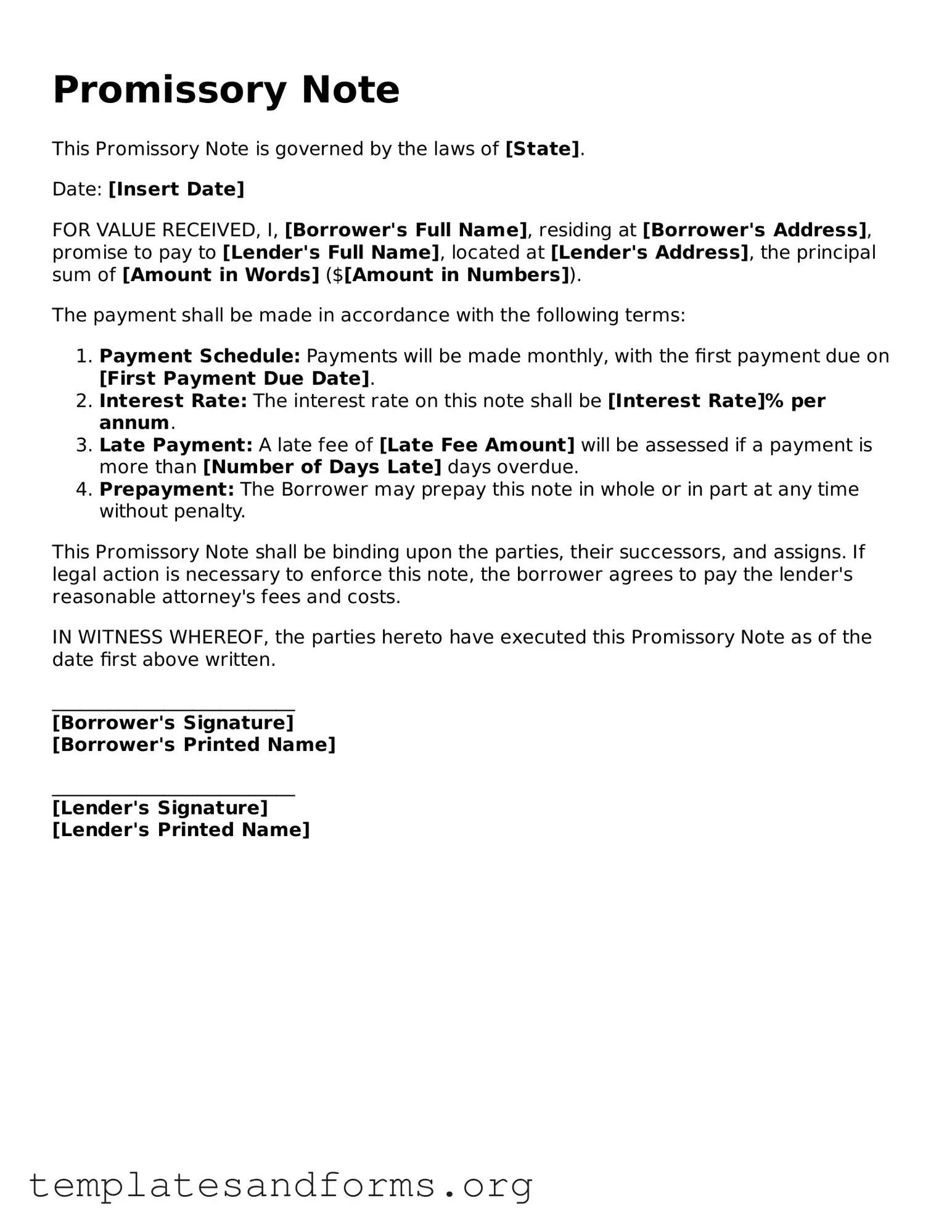 Blank Promissory Note Document