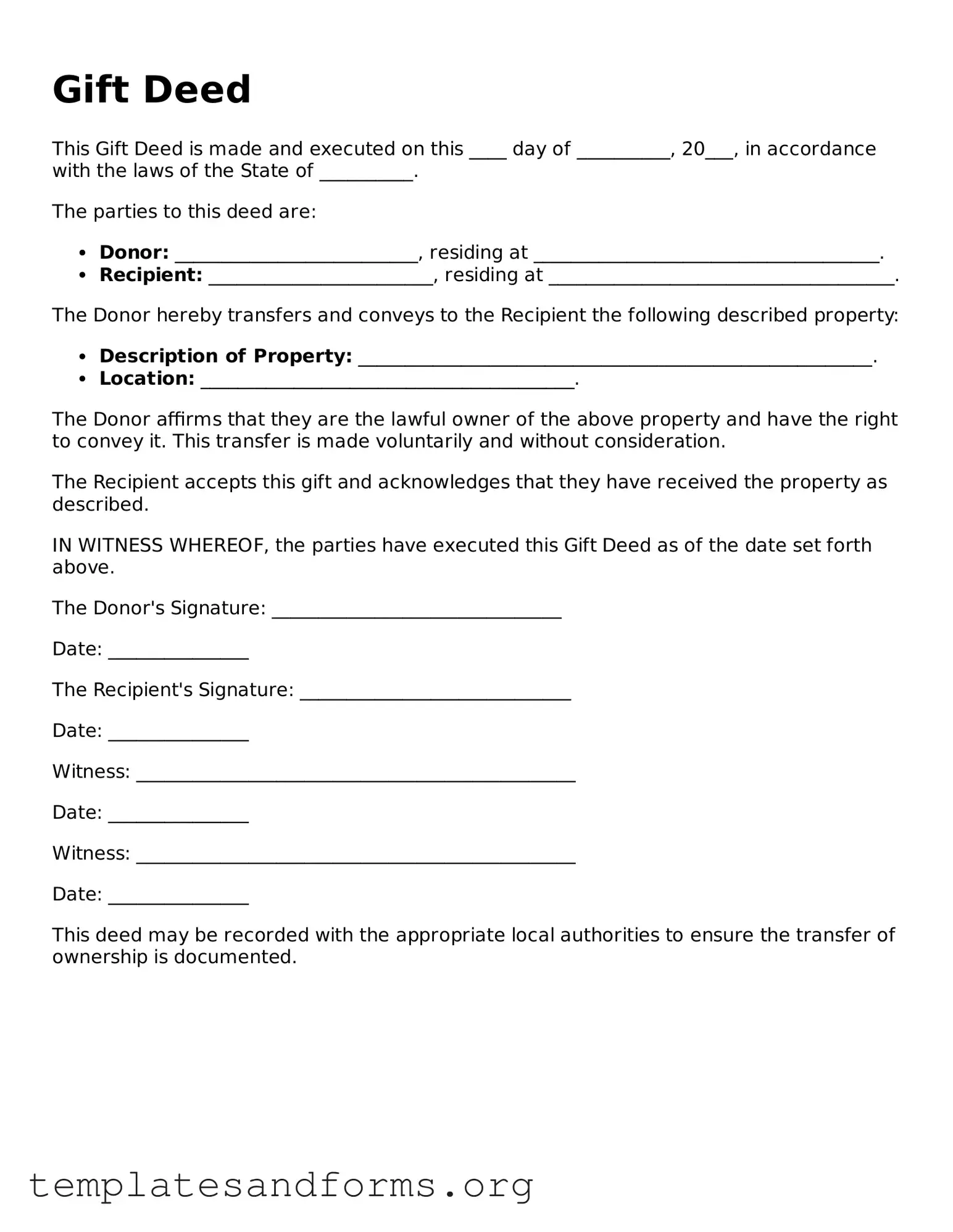 Blank Gift Deed Document