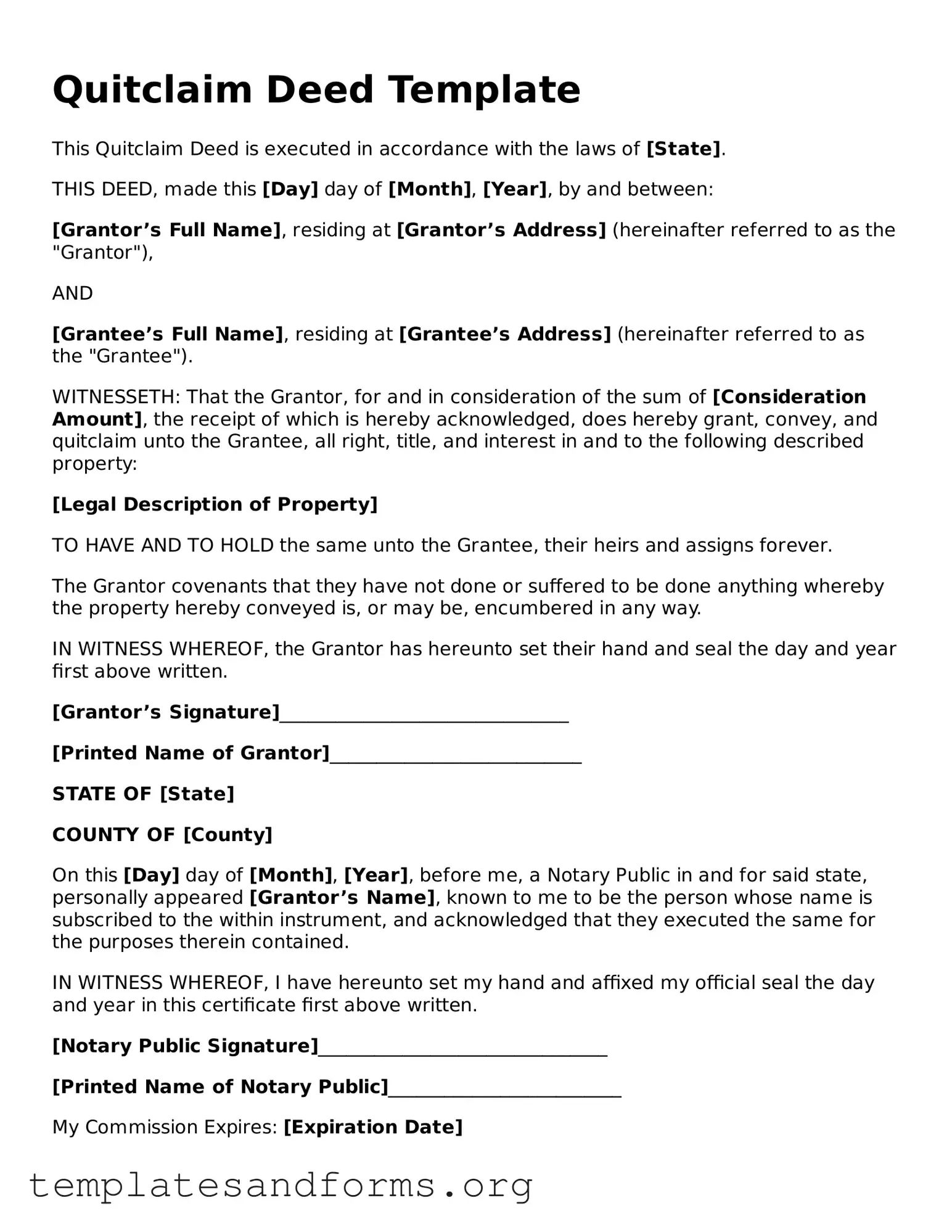Blank Quitclaim Deed Document