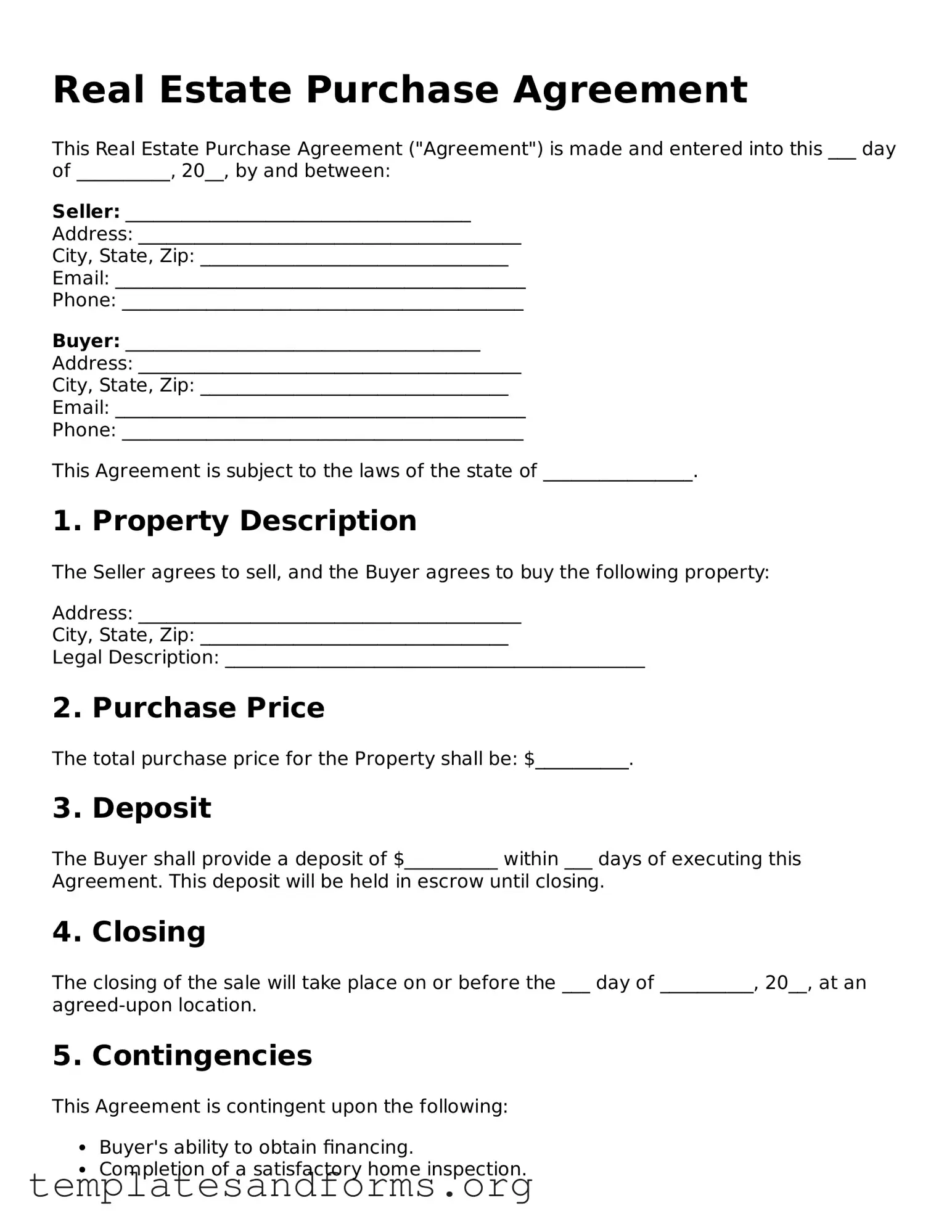 Blank Real Estate Purchase Agreement Document