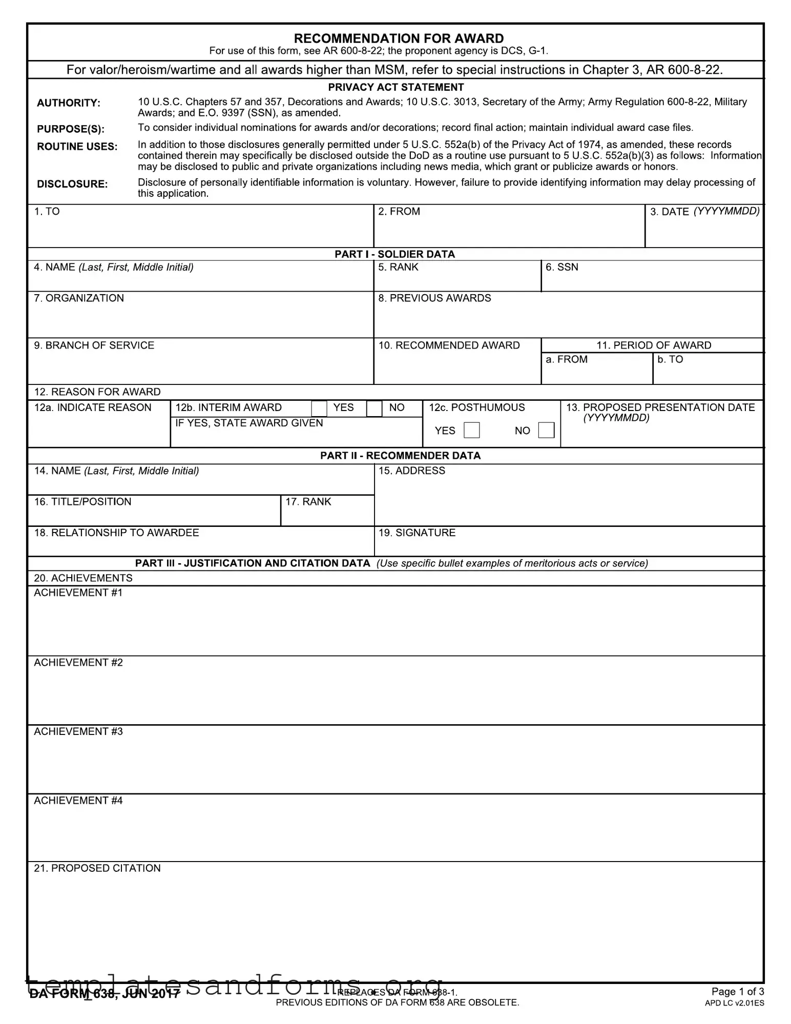 Fill in a Valid Da 638 Form