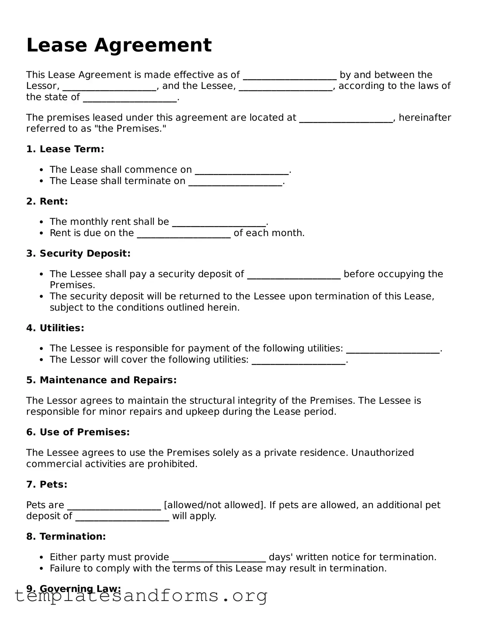 Blank Lease Agreement Document