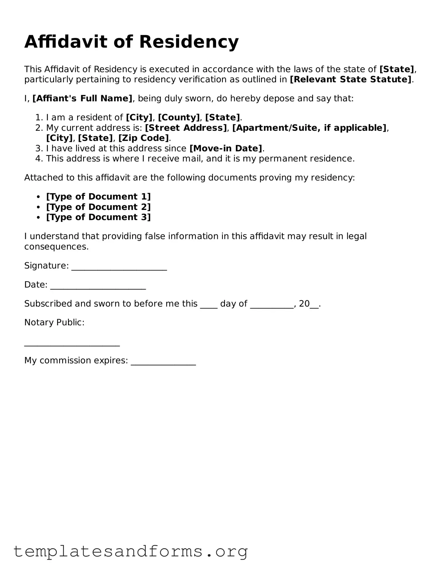 Blank Affidavit of Residency Document