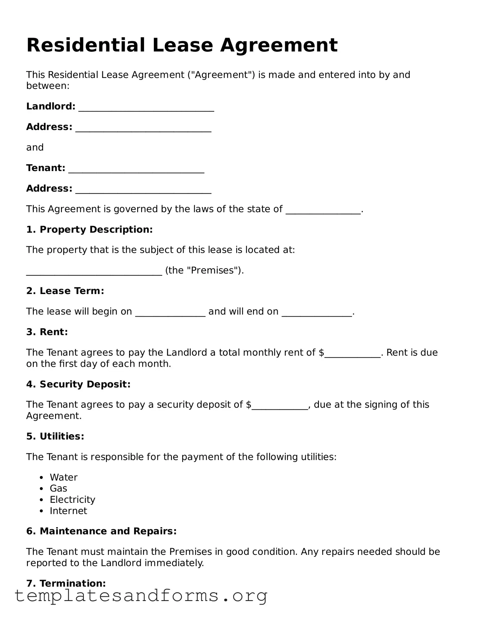 Blank Residential Lease Agreement Document