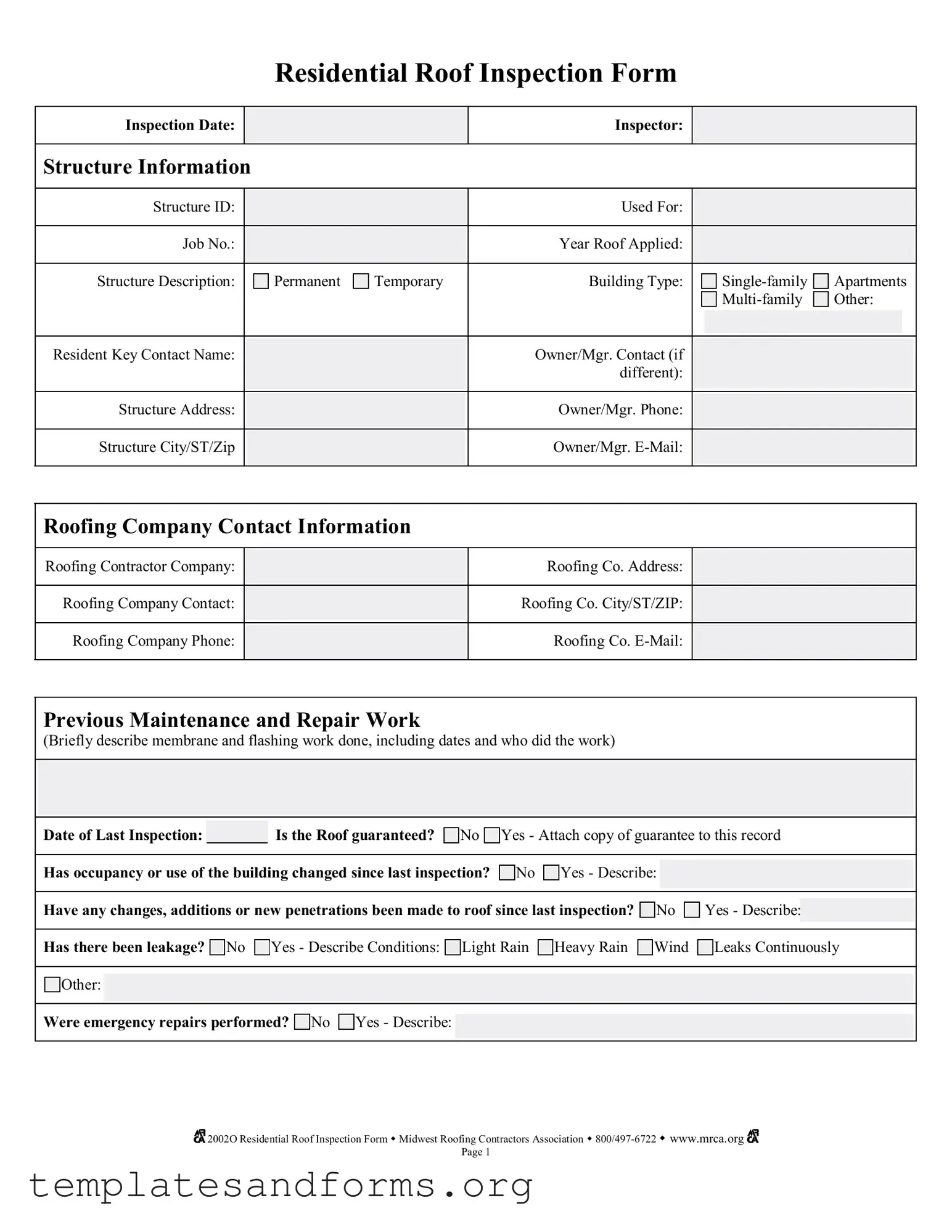 Fill in a Valid Roof Inspection Form