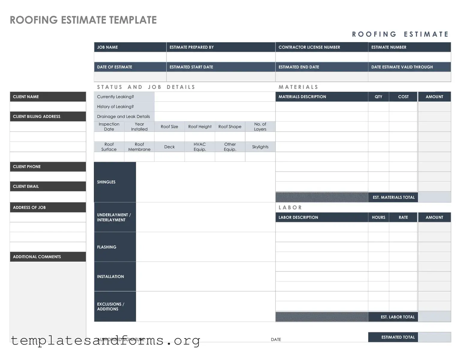 Fill in a Valid Roofing Estimate Form