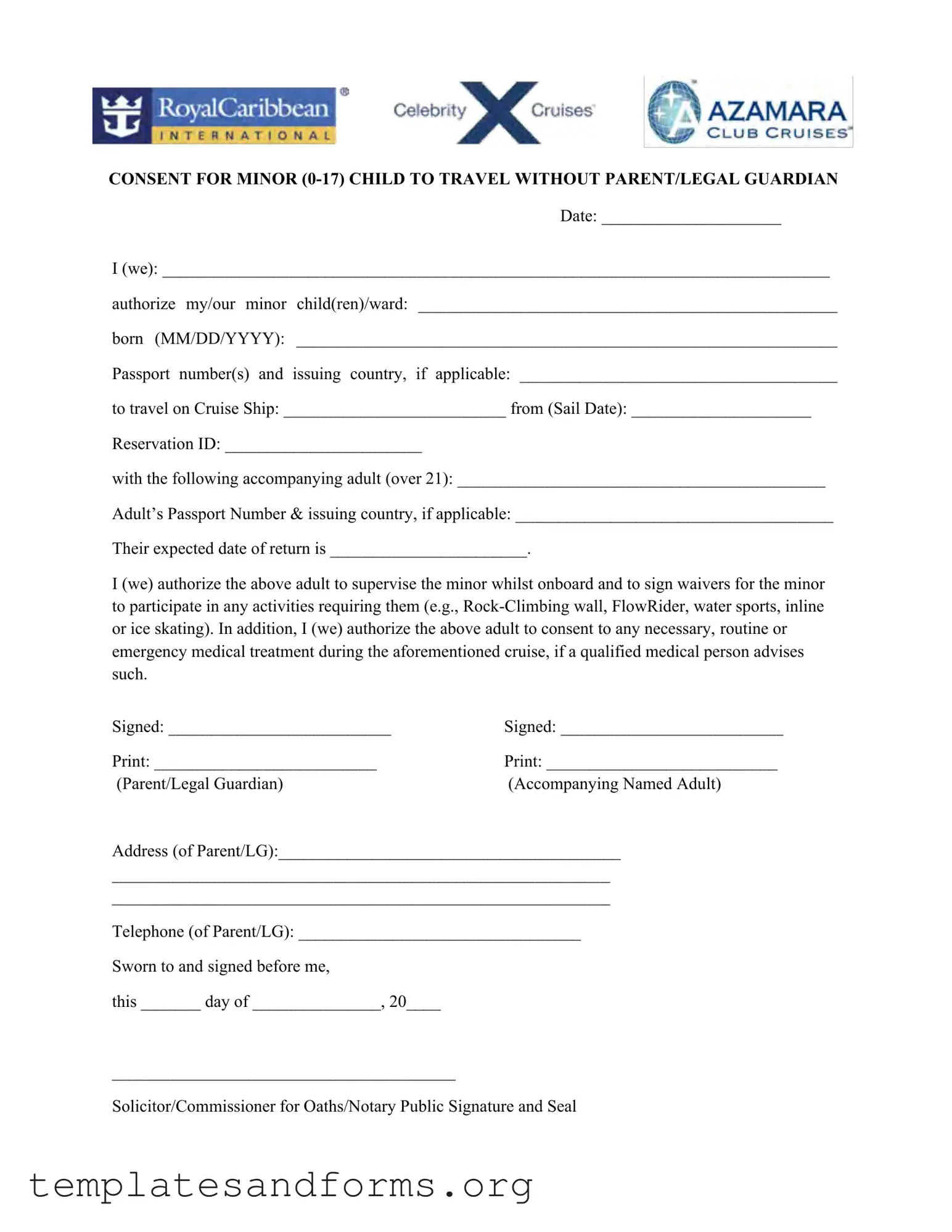 Fill in a Valid Royal Caribbean Parental Consent Form