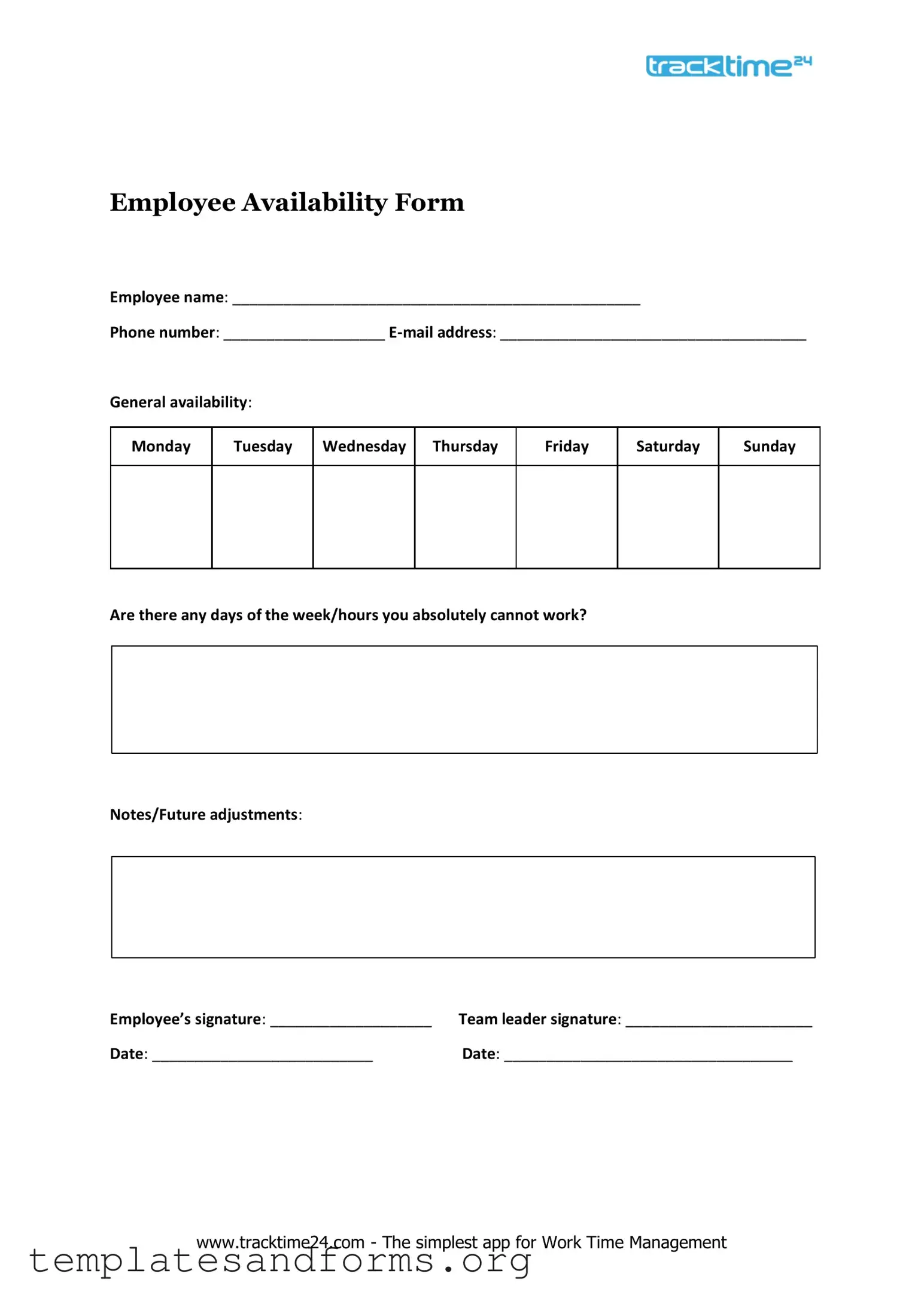 Fill in a Valid Employee Availability Form