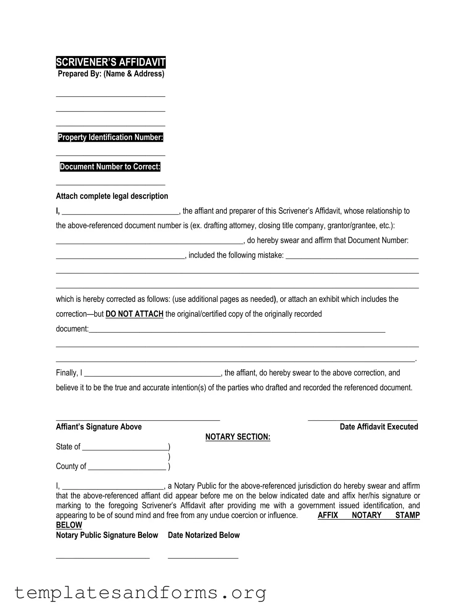 Fill in a Valid Scrivener's Affidavit Form