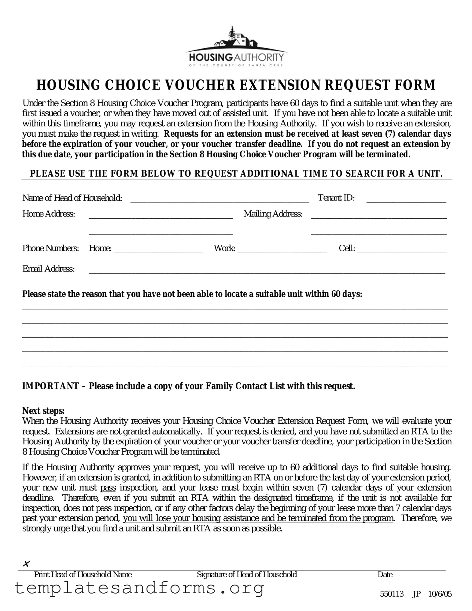 Fill in a Valid Section 8 Voucher Extension Form