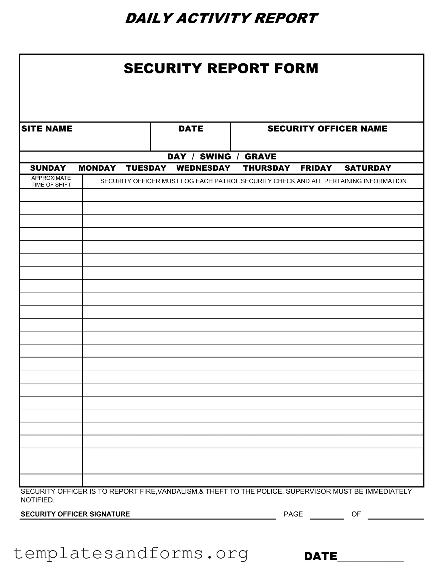 Fill in a Valid Security Guard Daily Report Sample Form