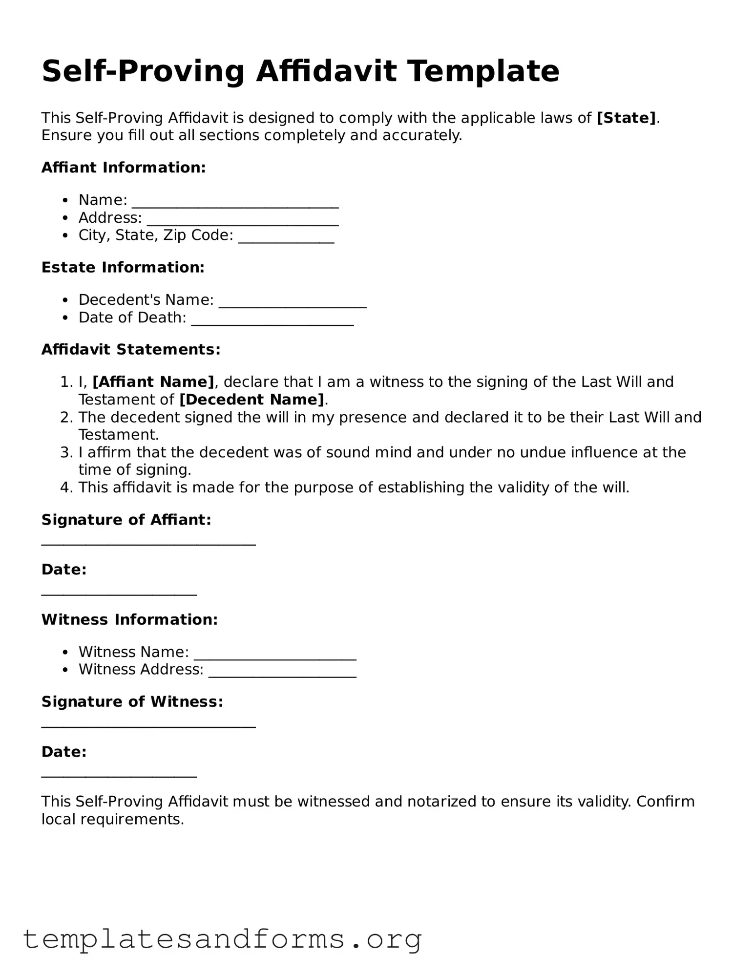 Blank Self-Proving Affidavit Document