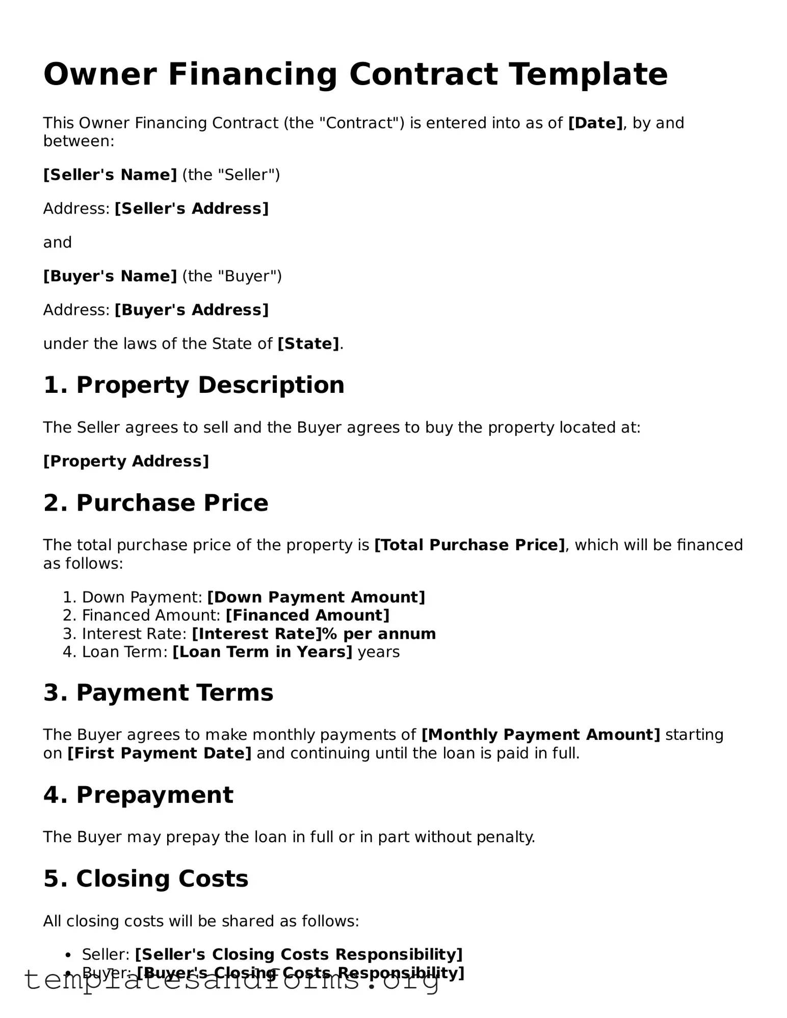 Blank Owner Financing Contract Document