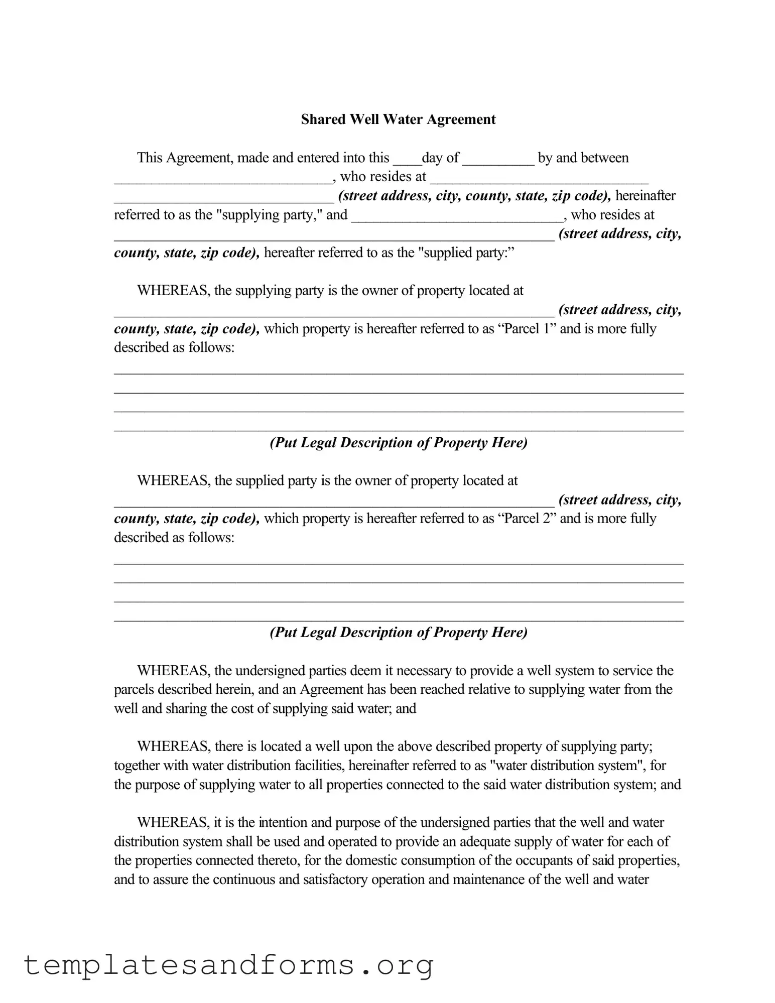 Fill in a Valid Shared Well Agreement Form