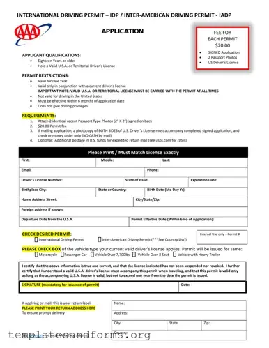 Fill in a Valid Aaa International Driving Permit Application Form