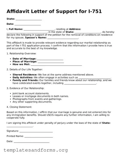 Blank Affidavit Letter of Support for I-751 Document