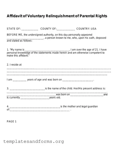 Fill in a Valid Affidavit Parental Rights Form