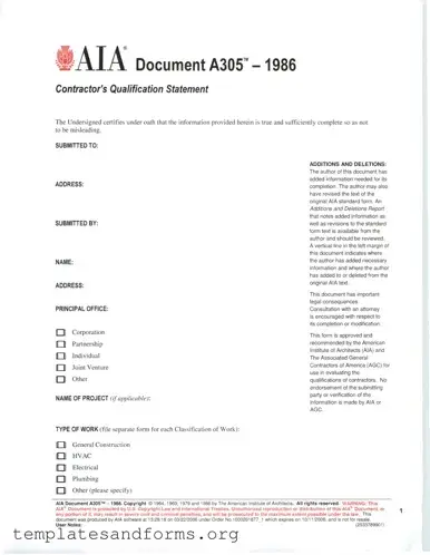 Fill in a Valid AIA A305 Form