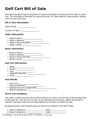 Blank Golf Cart Bill of Sale Document