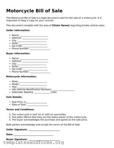 Blank Motorcycle Bill of Sale Document